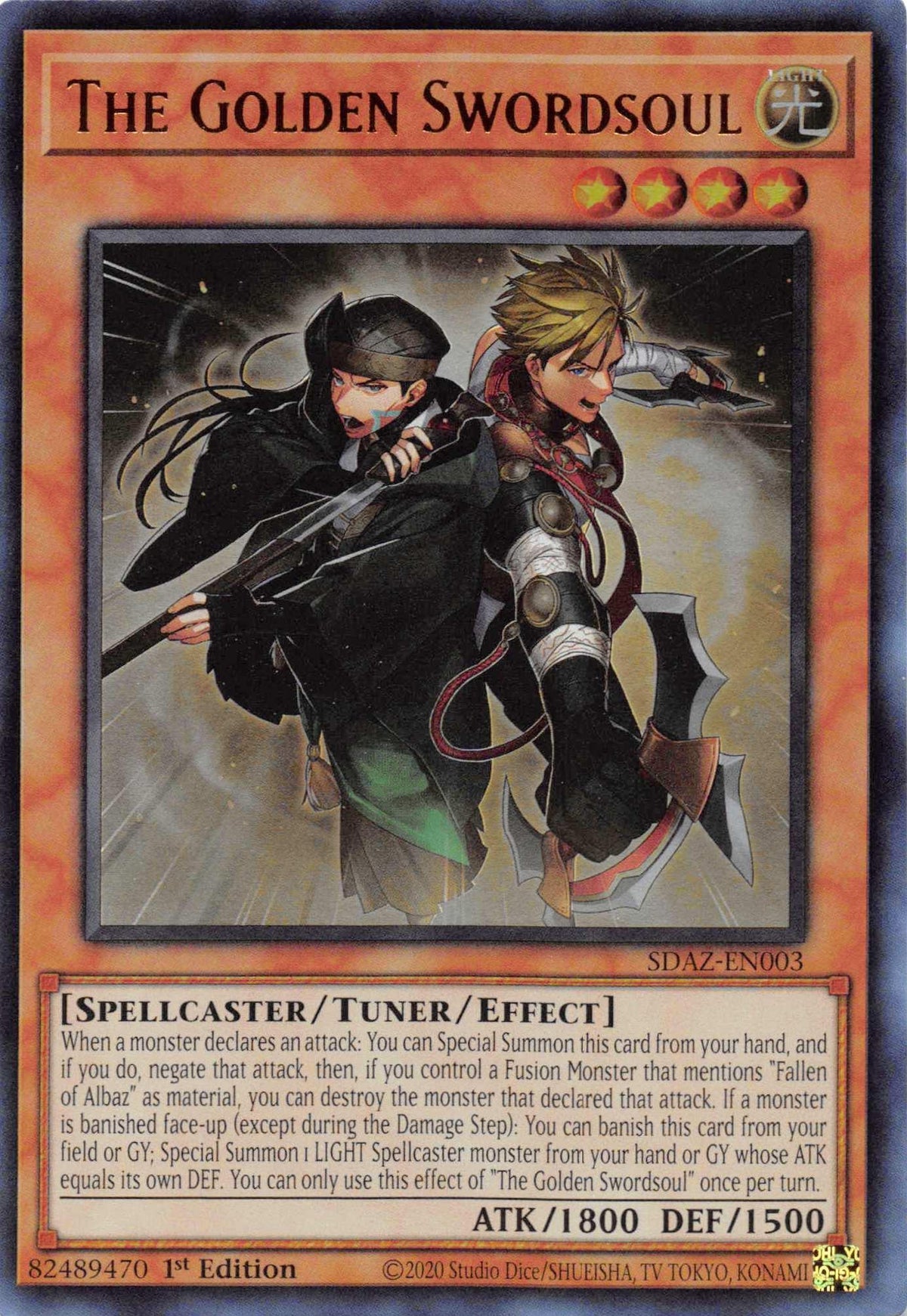1st Edition, Light, Spellcaster, Structure Deck: Albaz Strike, Tuner/Effect Monster, Ultra Rare The Golden Swordsoul [SDAZ-EN003] Ultra Rare - Trading Card World