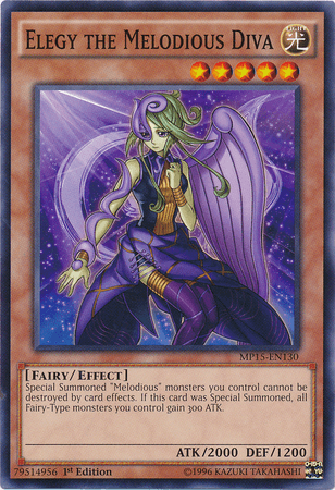 1st Edition, 2015 Mega-Tins Mega Pack, Common, Effect Monster, Fairy, Light Elegy the Melodious Diva [MP15-EN130] Common - Trading Card World