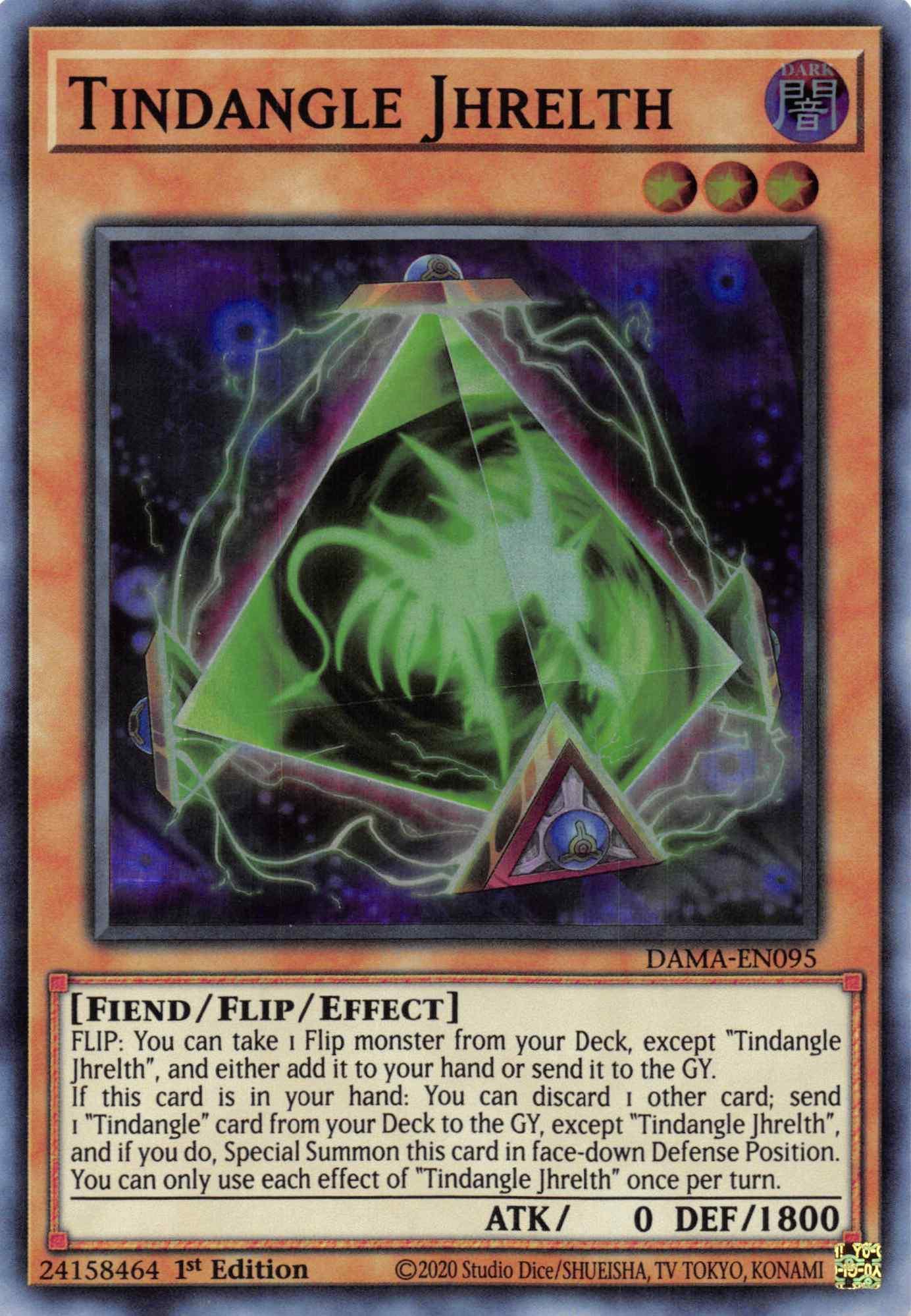 1st Edition, Dark, Dawn of Majesty, Fiend, Flip/Effect Monster, Super Rare Tindangle Jhrelth [DAMA-EN095] Super Rare - Trading Card World