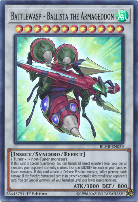 1st Edition, Battles of Legend: Hero's Revenge, Insect, Synchro/Effect Monster, Ultra Rare, Wind Battlewasp - Ballista the Armageddon [BLHR-EN039] Ultra Rare - Trading Card World