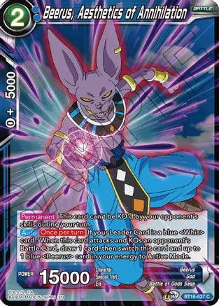 Battle, Battle of Gods Saga, Beerus, Blue, BT16-037, Common, God, Normal, Parallel Foil, Realm of the Gods Beerus, Aesthetic of Annihilation (BT16-037) [Realm of the Gods] - Trading Card World