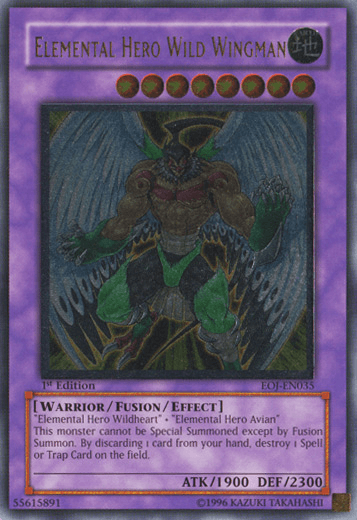 1st Edition, Earth, Enemy of Justice, Fusion/Effect Monster, Ultimate Rare, Unlimited, Warrior Elemental Hero Wild Wingman [EOJ-EN035] Ultimate Rare - Trading Card World