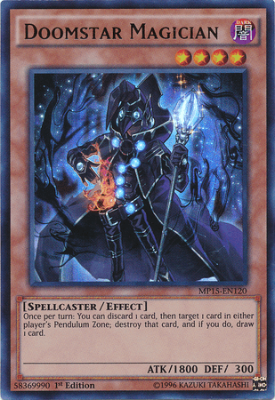 1st Edition, 2015 Mega-Tins Mega Pack, Dark, Effect Monster, Spellcaster, Ultra Rare Doomstar Magician [MP15-EN120] Ultra Rare - Trading Card World