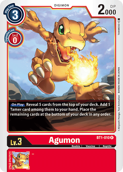 BT1-010, Digimon, Rare, Red, Release Special Booster Ver.1.0, Reptile, Rookie, Vaccine Agumon [BT1-010] [Release Special Booster Ver.1.0] - Trading Card World