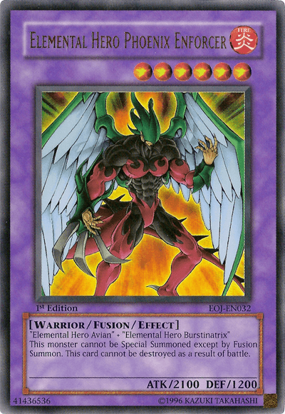 1st Edition, Enemy of Justice, Fire, Fusion/Effect Monster, Ultra Rare, Unlimited, Warrior Elemental Hero Phoenix Enforcer [EOJ-EN032] Ultra Rare - Trading Card World