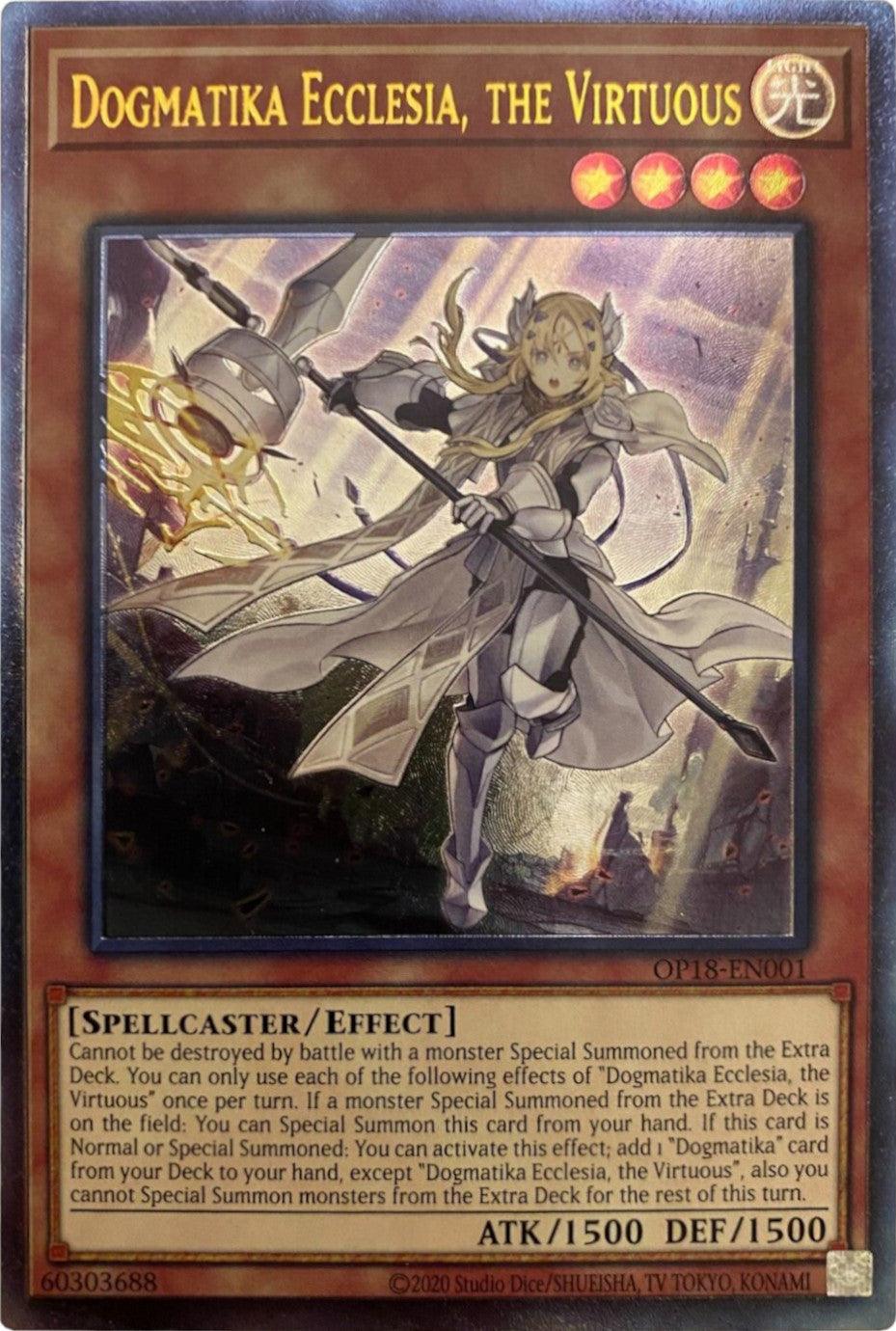 Effect Monster, Light, OTS Tournament Pack 18, Spellcaster, Ultimate Rare, Unlimited Dogmatika Ecclesia, the Virtuous [OP18-EN001] Ultimate Rare - Trading Card World