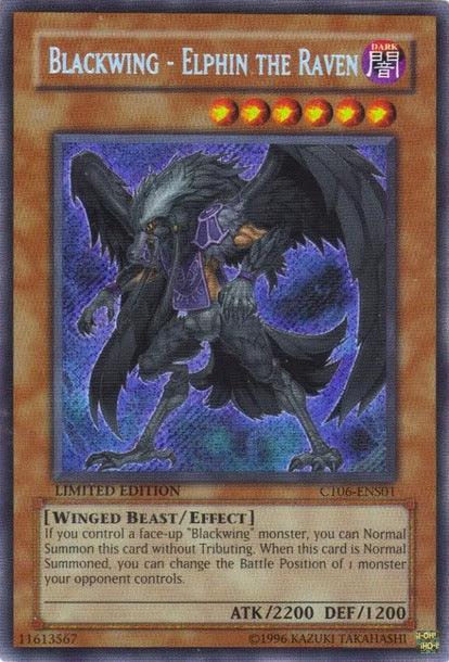2009 Collectors Tin, Dark, Effect Monster, Limited, Secret Rare, Winged Beast Blackwing - Elphin the Raven [CT06-ENS01] Secret Rare - Trading Card World