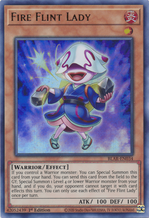 1st Edition, Battles of Legend: Armageddon, Effect Monster, Fire, Ultra Rare, Warrior Fire Flint Lady [BLAR-EN034] Ultra Rare - Trading Card World