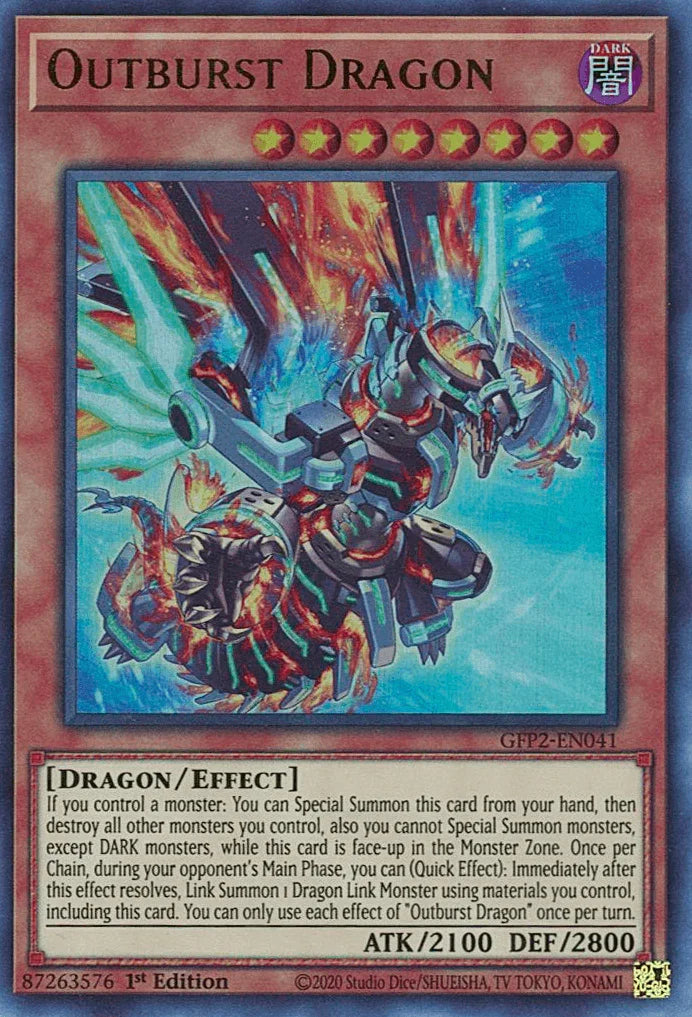 1st Edition, Dark, Dragon, Effect Monster, Ghosts From the Past: The 2nd Haunting, Ultra Rare Outburst Dragon [GFP2-EN041] Ultra Rare - Trading Card World