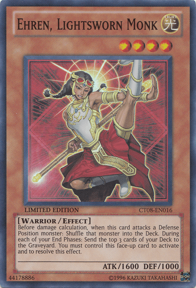 2011 Collectors Tins, Effect Monster, Light, Limited, Super Rare, Warrior Ehren, Lightsworn Monk [CT08-EN016] Super Rare - Trading Card World