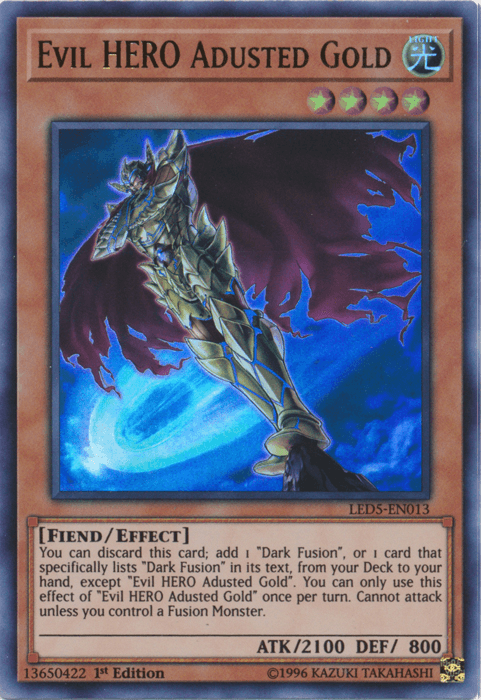 1st Edition, Effect Monster, Fiend, Legendary Duelists: Immortal Destiny, Light, Ultra Rare Evil Hero Adusted Gold [LED5-EN013] Ultra Rare - Trading Card World