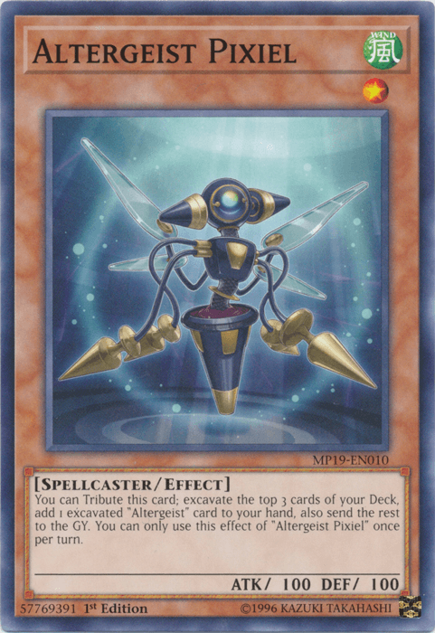 1st Edition, 2019 Gold Sarcophagus Tin Mega Pack, Common, Effect Monster, Spellcaster, Unlimited, Wind Altergeist Pixiel [MP19-EN010] Common - Trading Card World