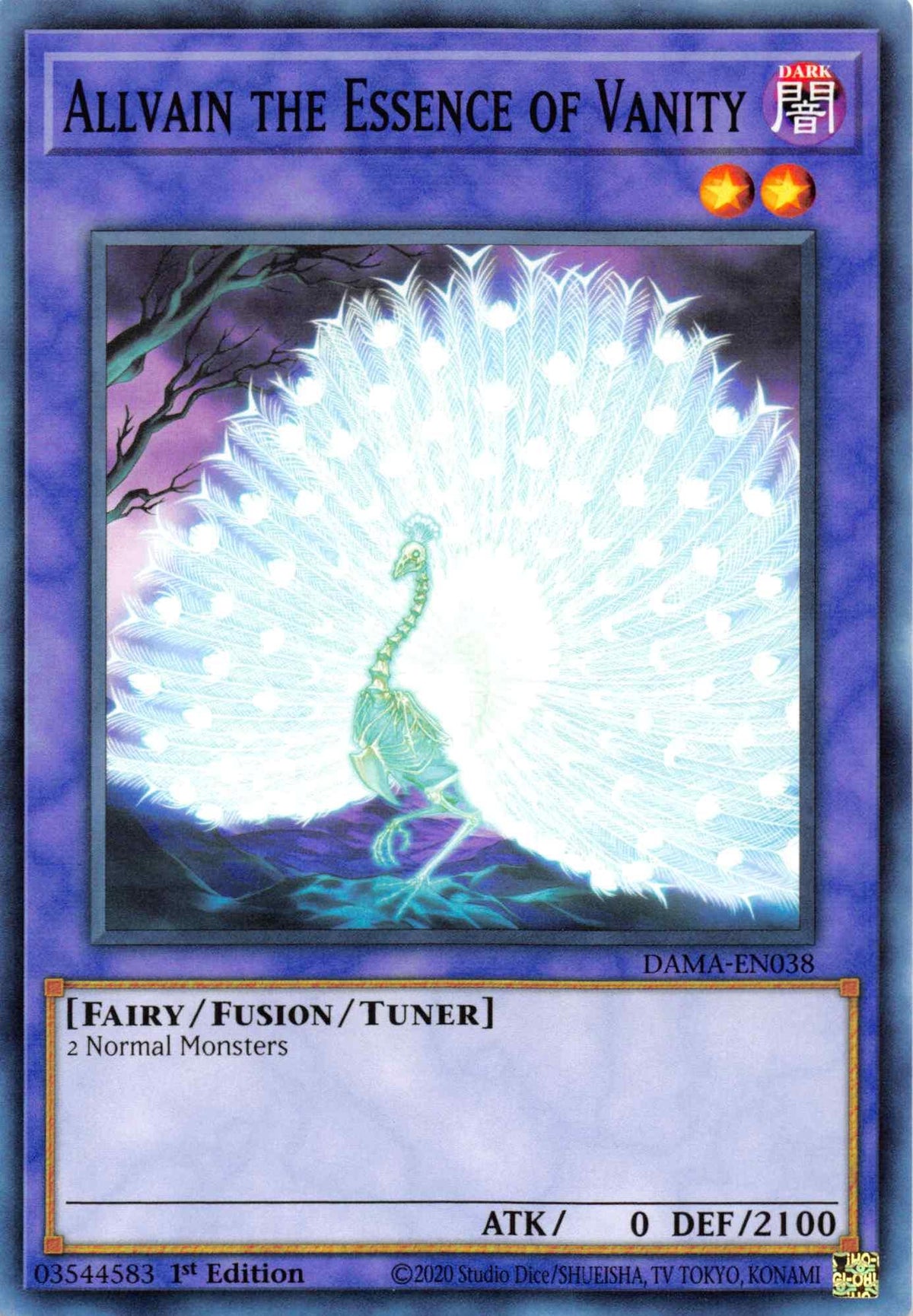 1st Edition, Common, Dark, Dawn of Majesty, Fairy, Fusion/Tuner Allvain the Essence of Vanity [DAMA-EN038] Common - Trading Card World