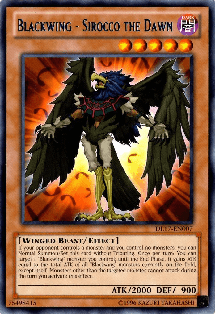 Dark, Duelist League Promo, Effect Monster, Rare, Unlimited, Winged Beast Blackwing - Sirocco the Dawn (Blue) [DL17-EN007] Rare - Trading Card World