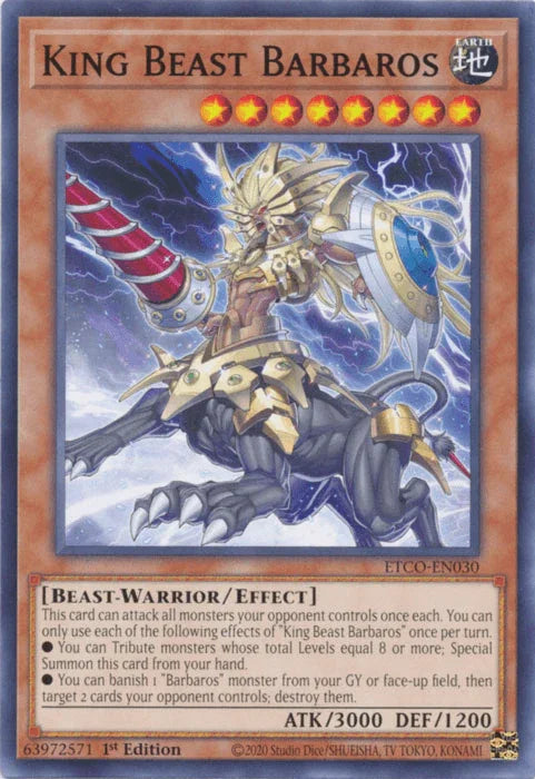 1st Edition, Beast-Warrior, Common, Earth, Effect Monster, Eternity Code King Beast Barbaros [ETCO-EN030] Common - Trading Card World