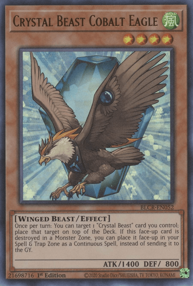 1st Edition, Battles of Legend: Crystal Revenge, Effect Monster, Ultra Rare, Wind, Winged Beast Crystal Beast Cobalt Eagle [BLCR-EN052] Ultra Rare - Trading Card World