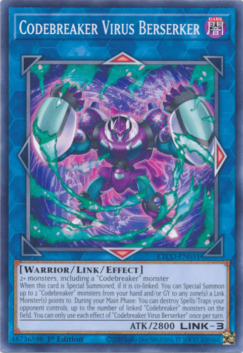 1st Edition, Common, Dark, Eternity Code, Link/Effect Monster, Warrior Codebreaker Virus Berserker [ETCO-EN051] Common - Trading Card World