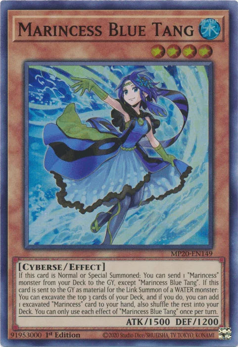 1st Edition, 2020 Tin of Lost Memories, Cyberse, Effect Monster, Super Rare, Water Marincess Blue Tang [MP20-EN149] Super Rare - Trading Card World