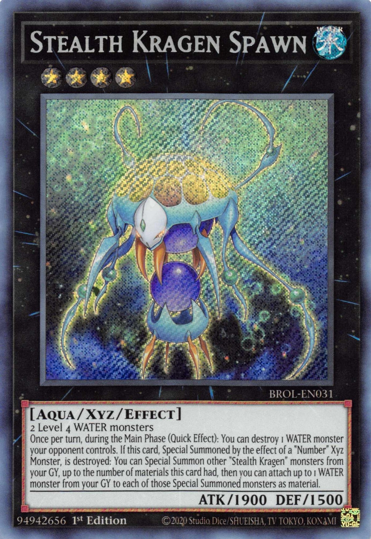 1st Edition, Aqua, Brothers of Legend, Secret Rare, Water, Xyz/Effect Monster Stealth Kragen Spawn [BROL-EN031] Secret Rare - Trading Card World