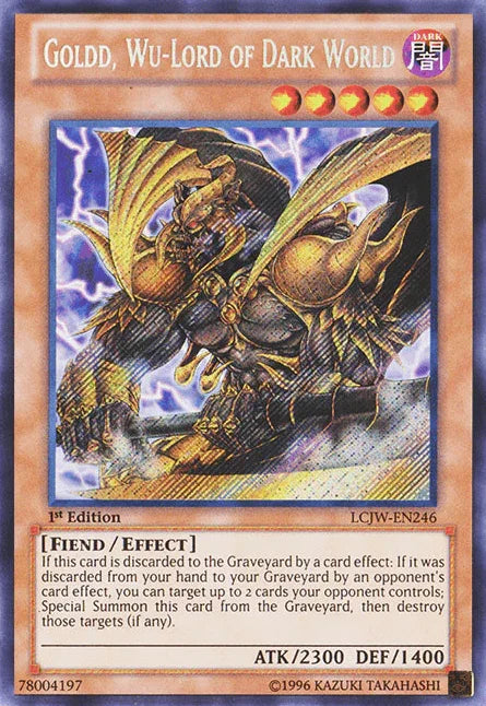 1st Edition, Dark, Effect Monster, Fiend, Legendary Collection 4: Joey's World, Secret Rare Goldd, Wu-Lord of Dark World [LCJW-EN246] Secret Rare - Trading Card World