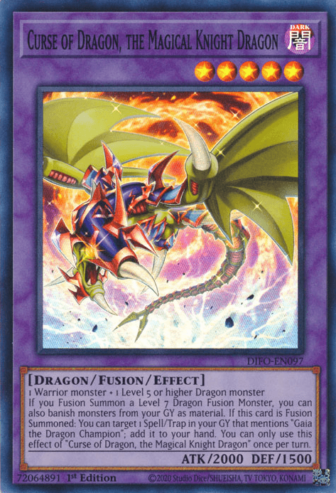 1st Edition, Dark, Dimension Force, Dragon, Fusion/Effect Monster, Super Rare Curse of Dragon, the Magical Knight Dragon [DIFO-EN097] Super Rare - Trading Card World