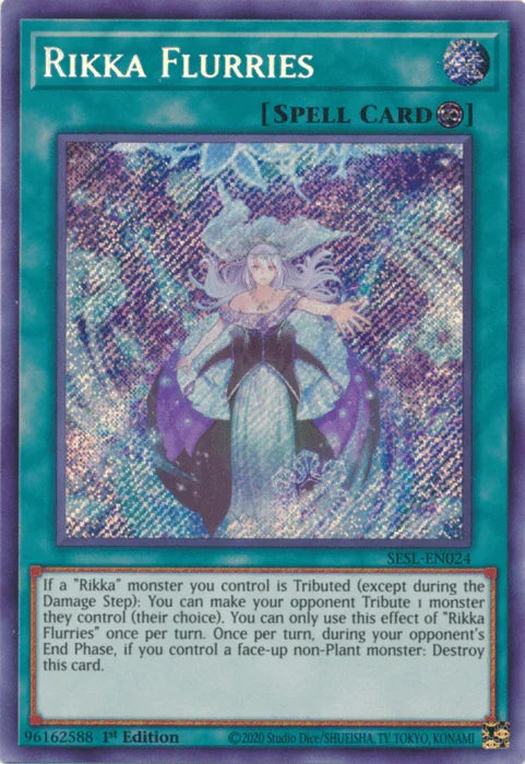 1st Edition, Continuous Spell, Secret Rare, Secret Slayers, Spell Rikka Flurries [SESL-EN024] Secret Rare - Trading Card World