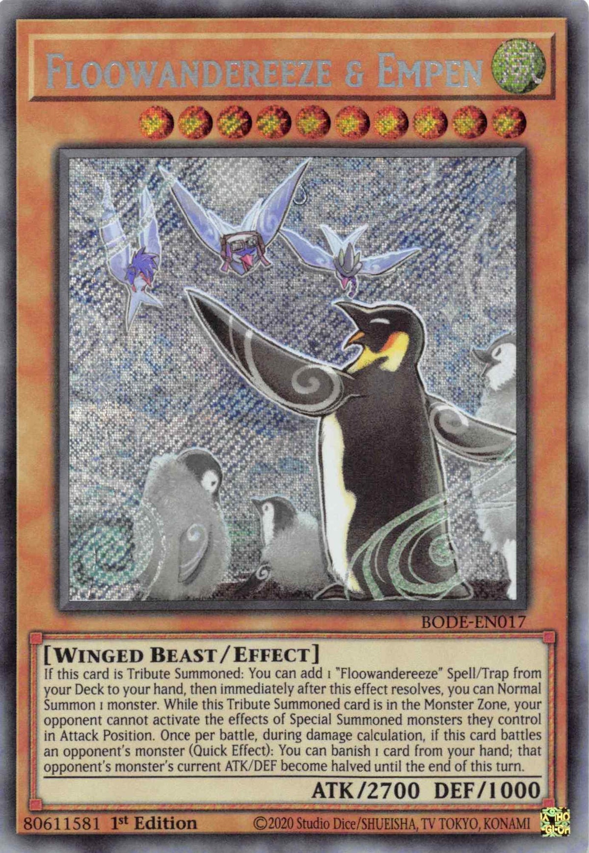1st Edition, Burst of Destiny, Effect Monster, Secret Rare, Wind, Winged Beast Floowandereeze & Empen [BODE-EN017] Secret Rare - Trading Card World