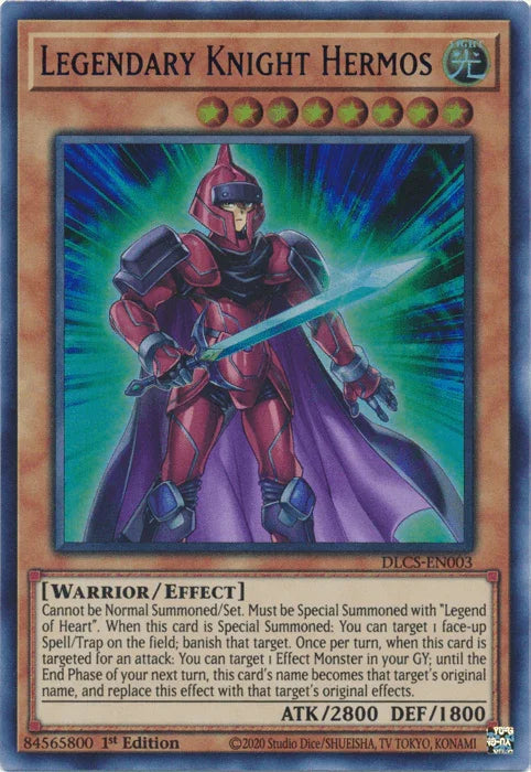 1st Edition, Dragons of Legend: The Complete Series, Effect Monster, Light, Ultra Rare, Warrior Legendary Knight Hermos (Blue) [DLCS-EN003] Ultra Rare - Trading Card World
