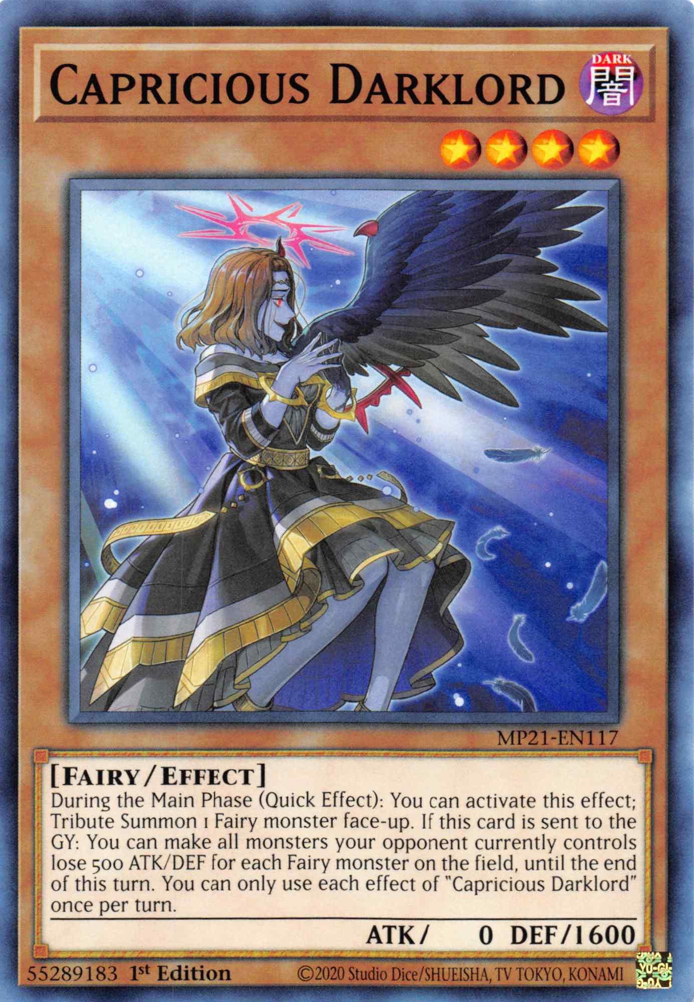 1st Edition, 2021 Tin of Ancient Battles, Common, Dark, Effect Monster, Fairy Capricious Darklord [MP21-EN117] Common - Trading Card World