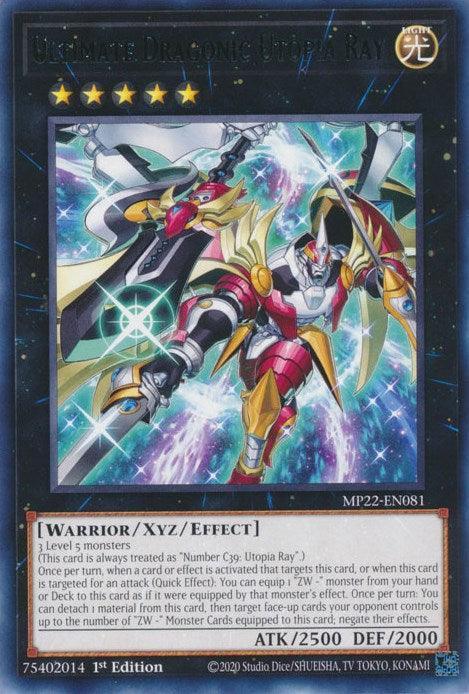 1st Edition, 2022 Tin of the Pharaoh's Gods, Light, Rare, Warrior, Xyz/Effect Monster Ultimate Dragonic Utopia Ray [MP22-EN081] Rare - Trading Card World