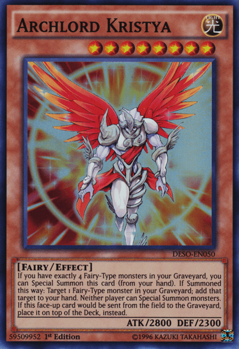 1st Edition, Destiny Soldiers, Effect Monster, Fairy, Light, Super Rare Archlord Kristya [DESO-EN050] Super Rare - Trading Card World