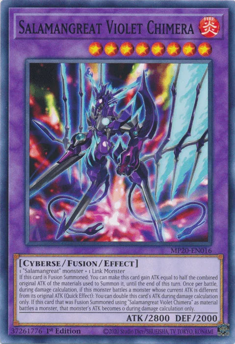1st Edition, 2020 Tin of Lost Memories, Common, Cyberse, Fire, Fusion/Effect Monster Salamangreat Violet Chimera [MP20-EN016] Common - Trading Card World