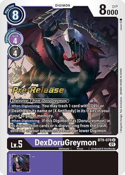 BT9-078, Digimon, Purple/Black, Ultimate, Uncommon, Undead/X Antibody, Virus, X Record Pre-Release Promos DexDoruGreymon [BT9-078] [X Record Pre-Release Promos] - Trading Card World