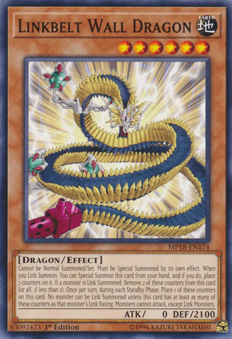 1st Edition, 2018 Mega-Tins Mega Pack, Common, Dragon, Earth, Effect Monster Linkbelt Wall Dragon [MP18-EN174] Common - Trading Card World