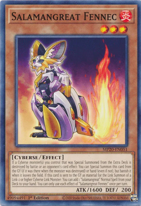 1st Edition, 2020 Tin of Lost Memories, Common, Cyberse, Effect Monster, Fire Salamangreat Fennec [MP20-EN051] Common - Trading Card World