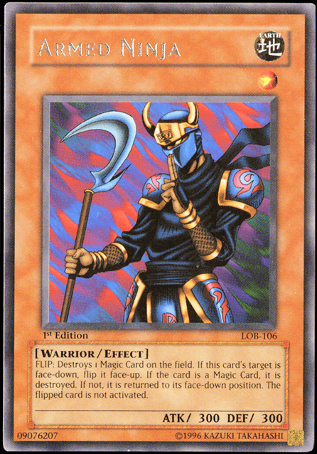 1st Edition, Earth, Effect Monster, Rare, The Legend of Blue Eyes White Dragon, Unlimited, Warrior Armed Ninja [LOB-106] Rare - Trading Card World