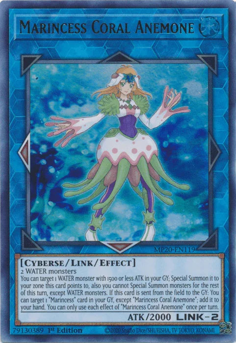 1st Edition, 2020 Tin of Lost Memories, Cyberse, Link/Effect Monster, Ultra Rare, Water Marincess Coral Anemone [MP20-EN119] Ultra Rare - Trading Card World