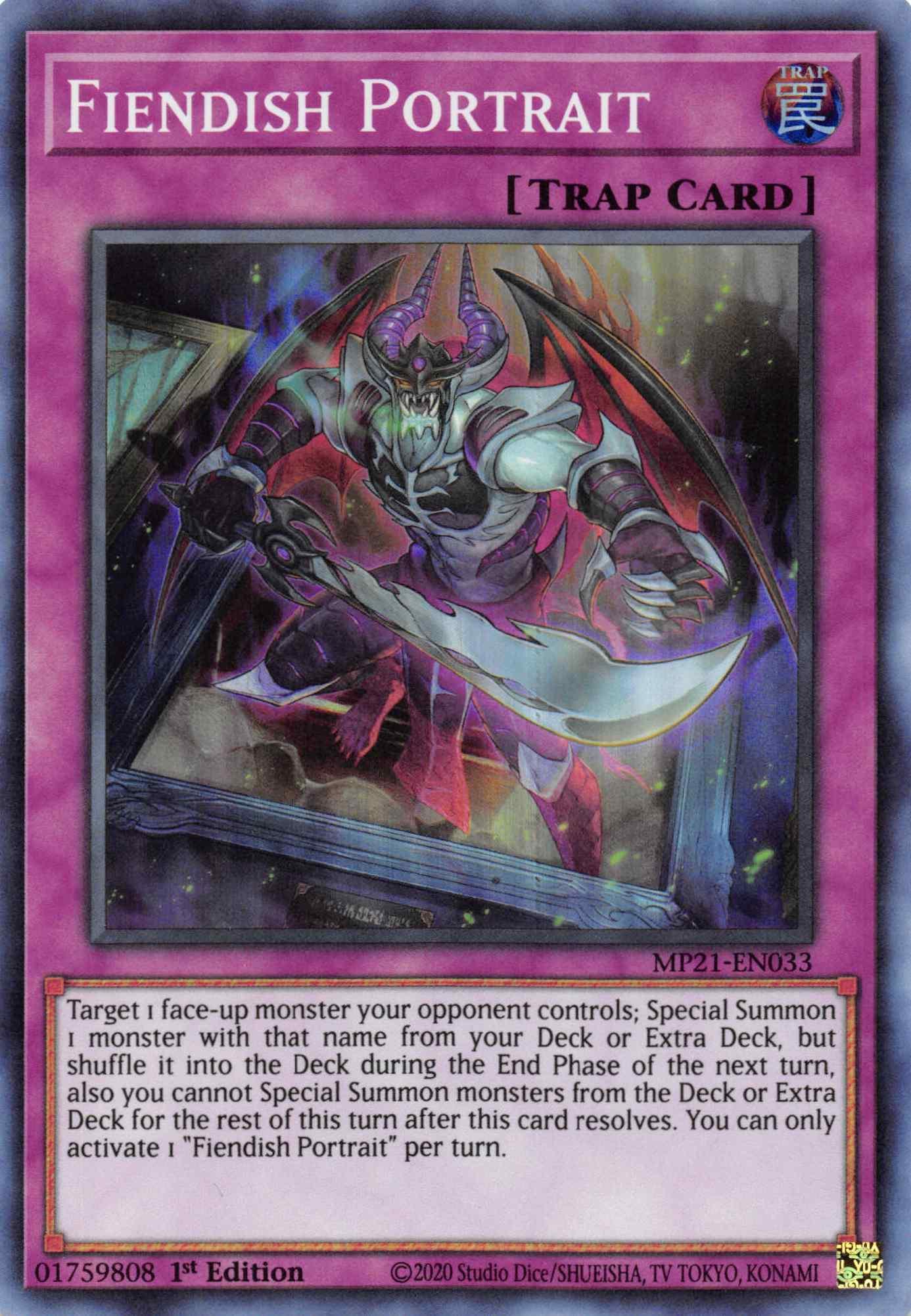 1st Edition, 2021 Tin of Ancient Battles, Normal Trap, Super Rare, Trap Fiendish Portrait [MP21-EN033] Super Rare - Trading Card World