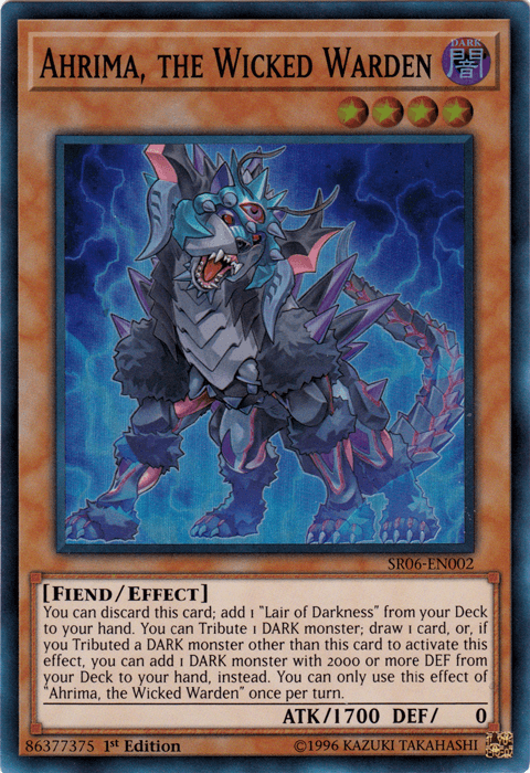 1st Edition, Dark, Effect Monster, Fiend, Structure Deck: Lair of Darkness, Super Rare Ahrima, the Wicked Warden [SR06-EN002] Super Rare - Trading Card World