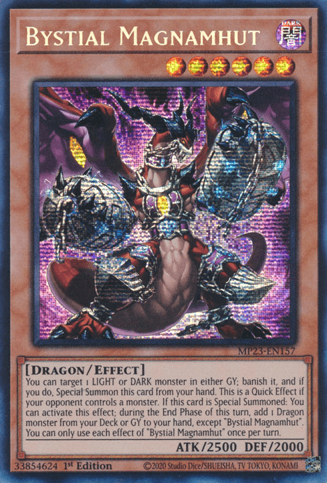 1st Edition, Dark, Dragon, Dueling Heroes Collectors Tin - Mega Pack (25th Anniversary Edition), Effect Monster, Prismatic Secret Rare Bystial Magnamhut [MP23-EN157] Prismatic Secret Rare - Trading Card World