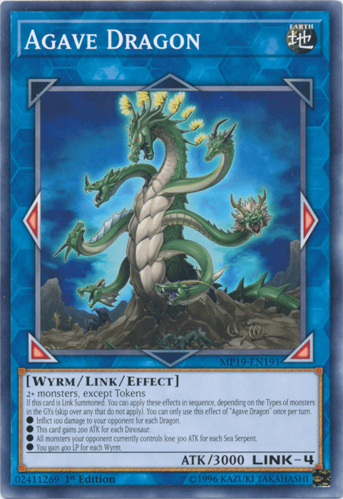 1st Edition, 2019 Gold Sarcophagus Tin Mega Pack, Common, Earth, Link/Effect Monster, Unlimited, Wyrm Agave Dragon [MP19-EN191] Common - Trading Card World