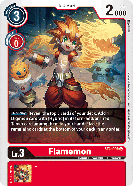 BT4-009, Common, Digimon, Great Legend, Hybrid, Red, Variable, Wizard Flamemon [BT4-009] [Great Legend] - Trading Card World