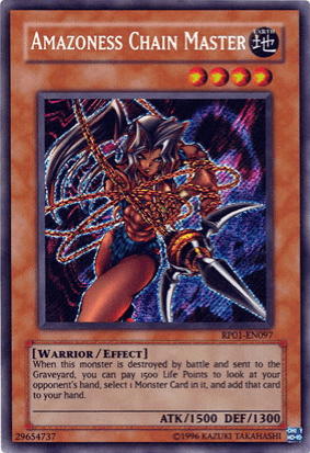 Earth, Effect Monster, Retro Pack 1, Secret Rare, Unlimited, Warrior Amazoness Chain Master [RP01-EN097] Secret Rare - Trading Card World
