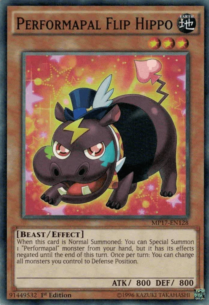1st Edition, 2017 Mega-Tins Mega Pack, Beast, Common, Earth, Effect Monster Performapal Flip Hippo [MP17-EN128] Common - Trading Card World
