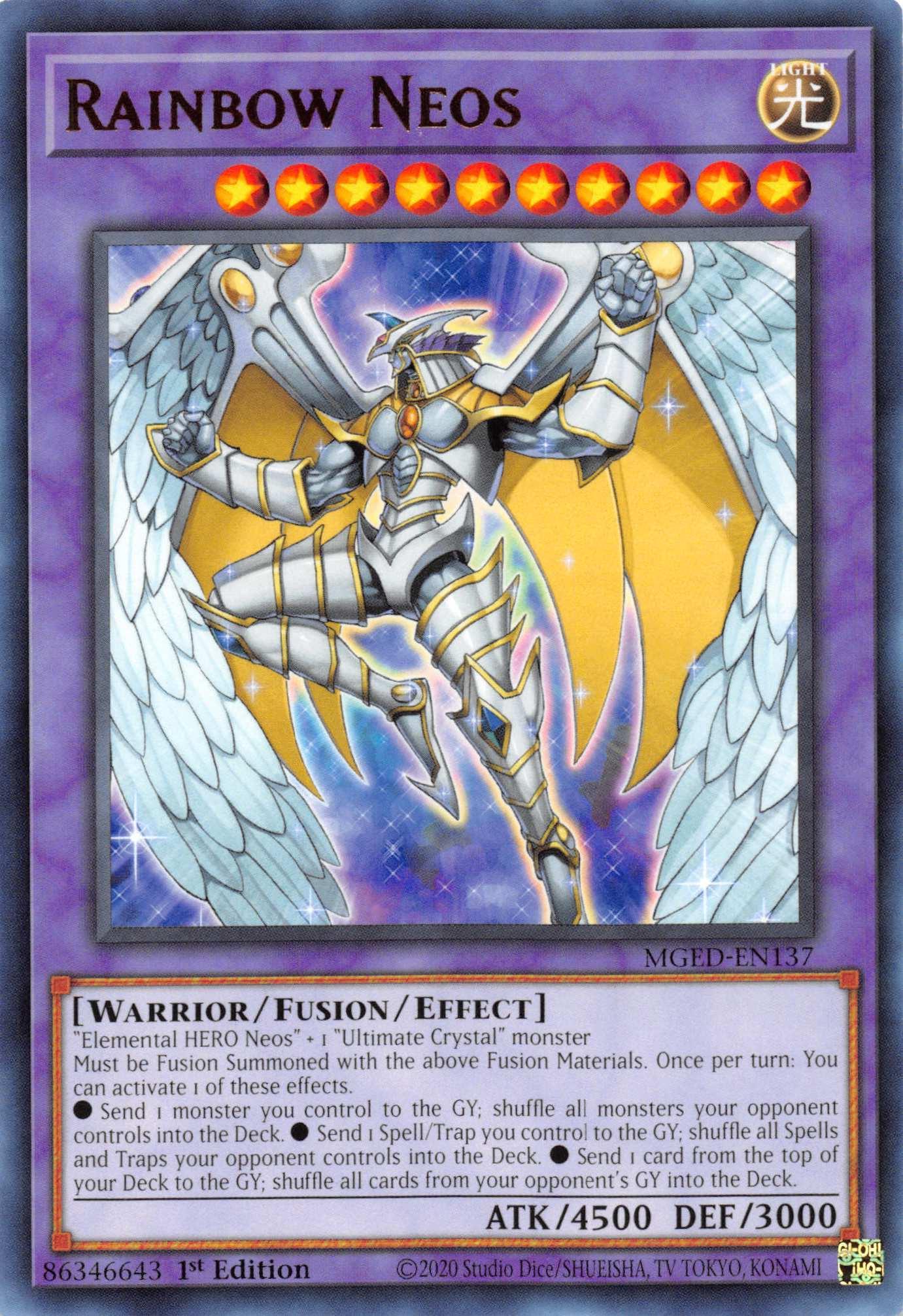 1st Edition, Fusion/Effect Monster, Light, Maximum Gold: El Dorado, Rare, Warrior Rainbow Neos [MGED-EN137] Rare - Trading Card World