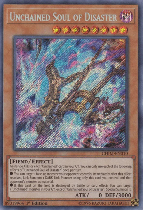 1st Edition, Chaos Impact, Dark, Effect Monster, Fiend, Secret Rare, Unlimited Unchained Soul of Disaster [CHIM-EN010] Secret Rare - Trading Card World