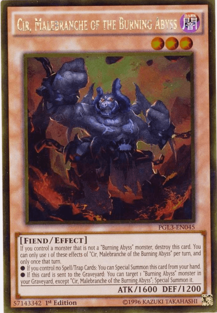 1st Edition, Dark, Effect Monster, Fiend, Gold Rare, Premium Gold: Infinite Gold Cir, Malebranche of the Burning Abyss [PGL3-EN045] Gold Rare - Trading Card World
