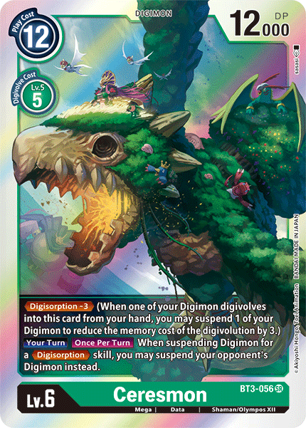 BT3-056, Data, Digimon, Green, Mega, Release Special Booster Ver.1.5, Shaman/Olympos XII, Super Rare Ceresmon [BT3-056] [Release Special Booster Ver.1.5] - Trading Card World