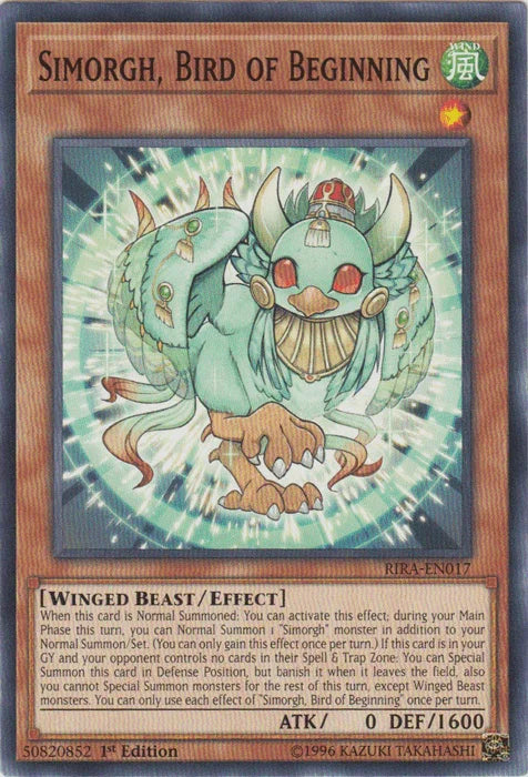 1st Edition, Common, Effect Monster, Rising Rampage, Unlimited, Wind, Winged Beast Simorgh, Bird of Beginning [RIRA-EN017] Common - Trading Card World