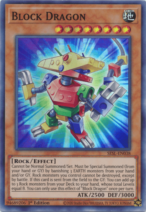 1st Edition, Earth, Effect Monster, Rock, Secret Slayers, Super Rare Block Dragon [SESL-EN038] Super Rare - Trading Card World